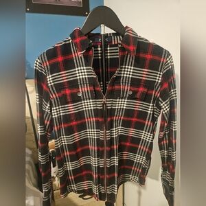 CHAPS Petite Plaid Zip Front Shirt Jacket XS